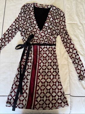 Balenciaga Red and Black Geometric Long Sleeve Dress wrap dress